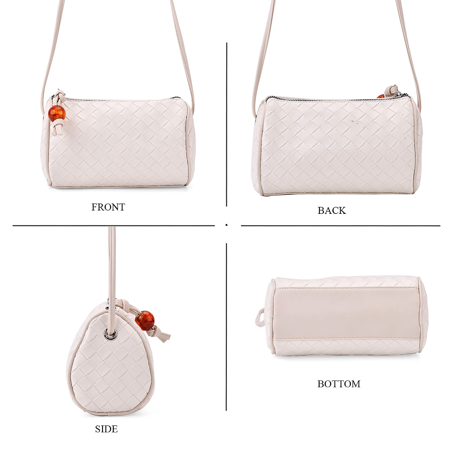 Fully Lined Woven Crossbody Bag - Cream