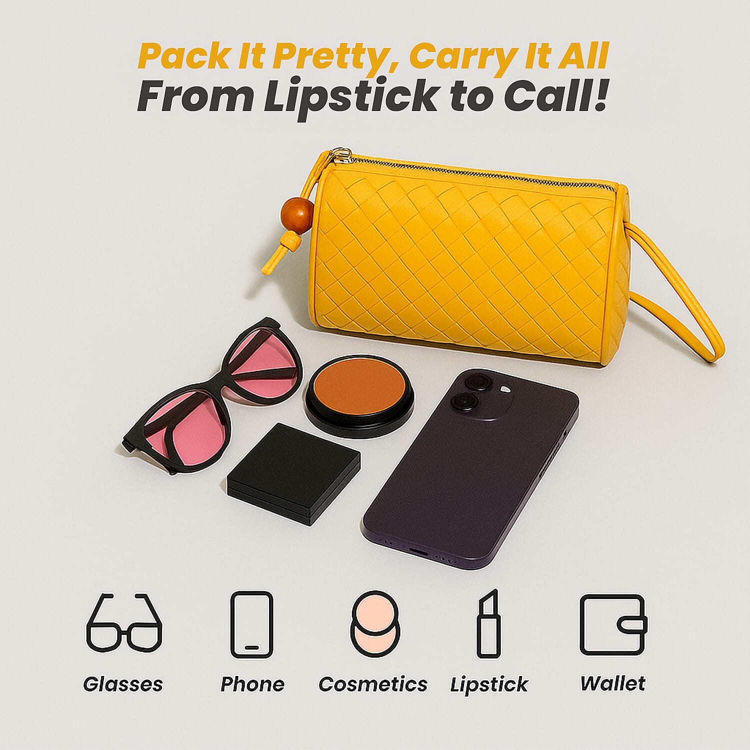 Fully Lined Woven Pattern Crossbody Bag - Yellow