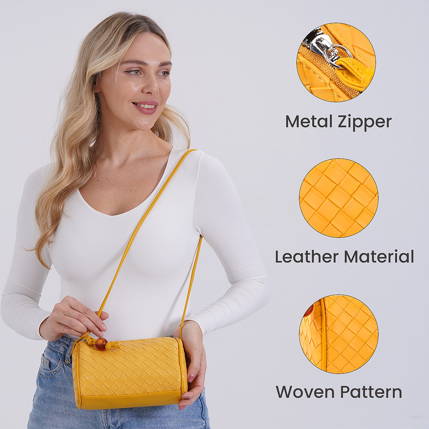 Fully Lined Woven Pattern Crossbody Bag - Yellow