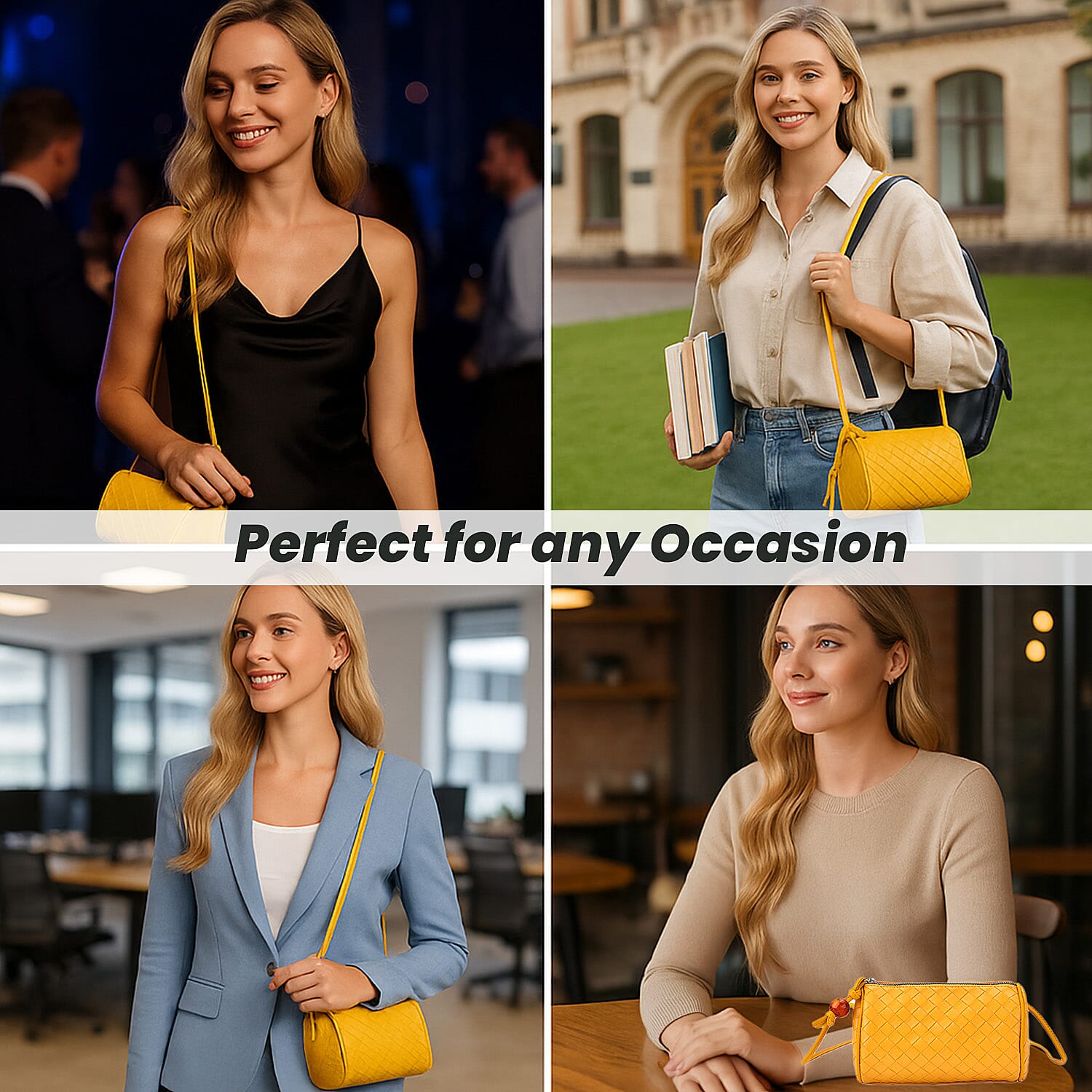 Fully Lined Woven Pattern Crossbody Bag - Yellow