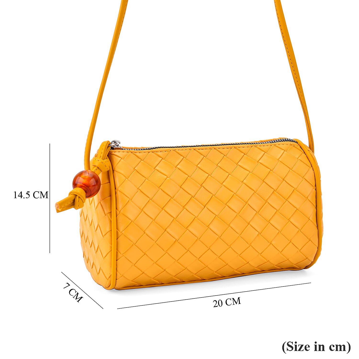 Fully Lined Woven Pattern Crossbody Bag - Yellow