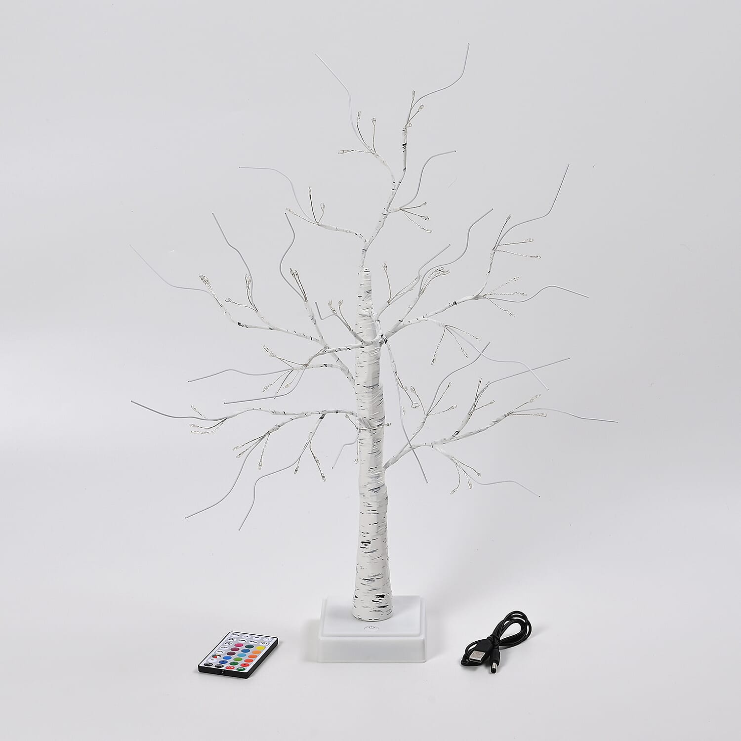 Remote Controlled RGB Color Changing LED Light Tree Lamp (60cm) with USB & Battery (3xAA not incl.) - White