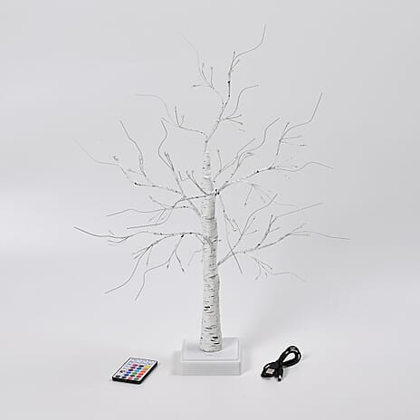 Remote Controlled RGB Color Changing LED Light Tree Lamp (60cm) with USB & Battery (3xAA not incl.) - White