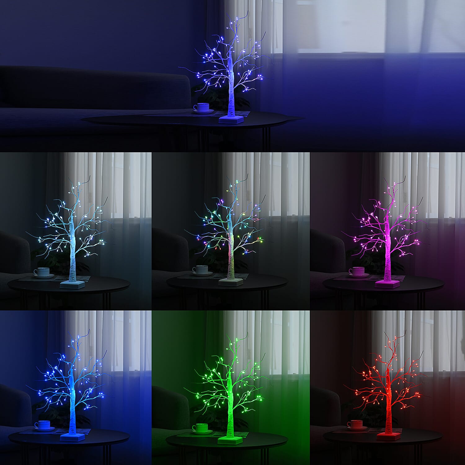 Remote Controlled RGB Color Changing LED Light Tree Lamp (60cm) with USB & Battery (3xAA not incl.) - White