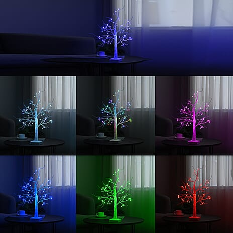 Remote Controlled RGB Color Changing LED Light Tree Lamp (60cm) with USB & Battery (3xAA not incl.) - White