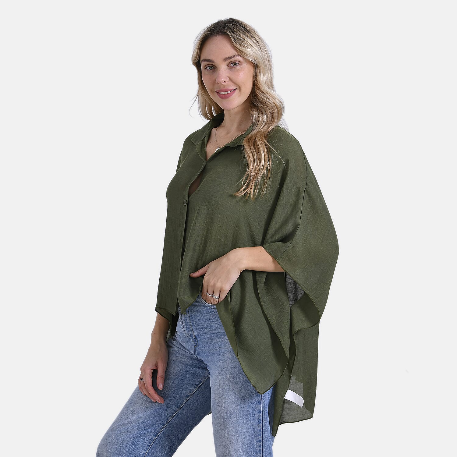 La Marey Oversized Longline Shirt with Short Sleeves (One Size) - Green