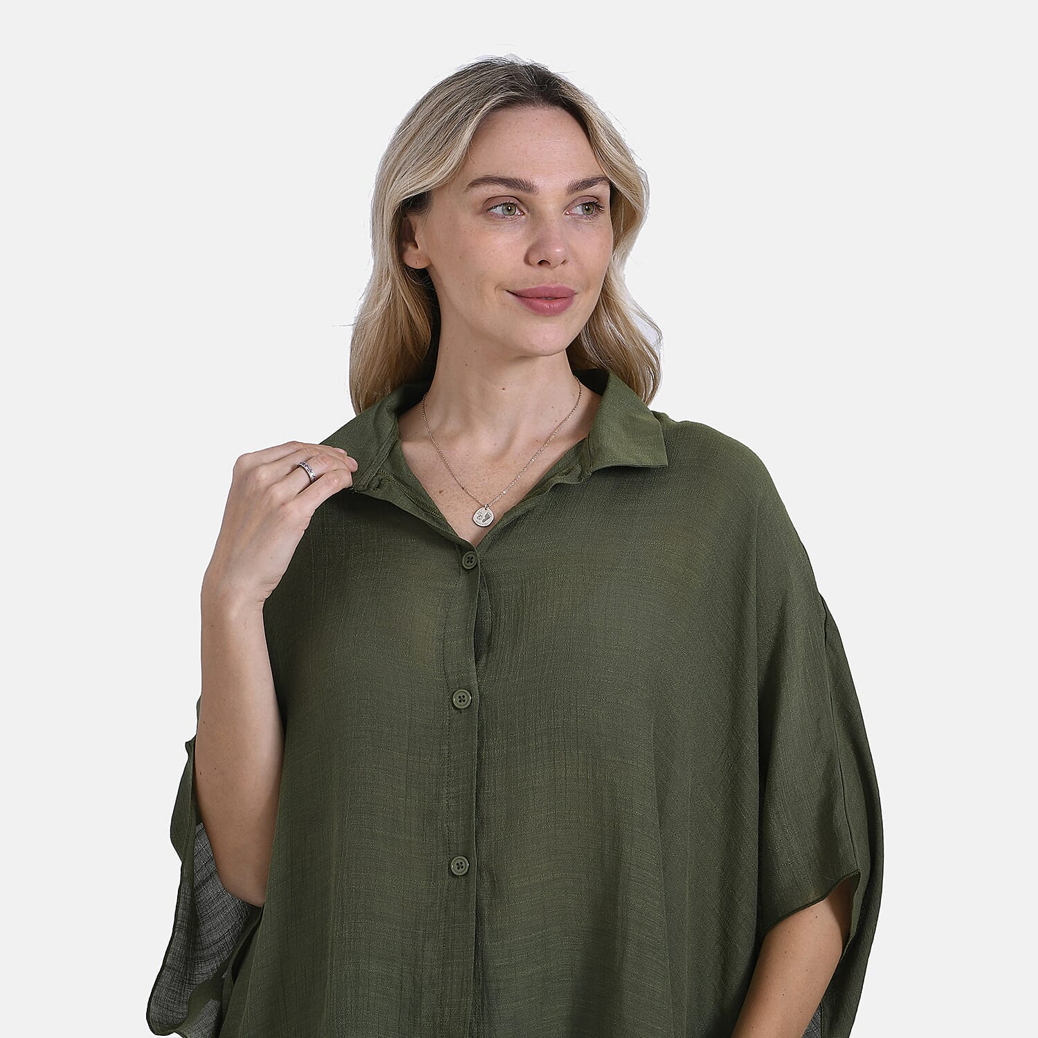 La Marey Oversized Longline Shirt with Short Sleeves (One Size) - Green