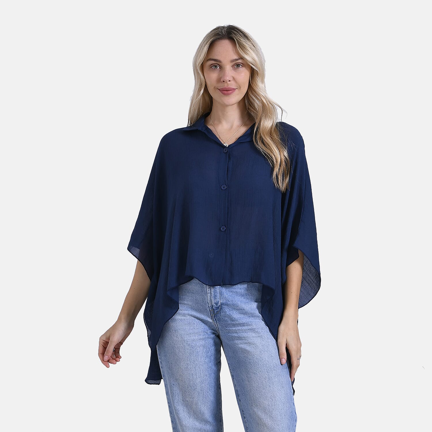 La Marey Oversized Longline Shirt with Short Sleeves (One Size) - Navy