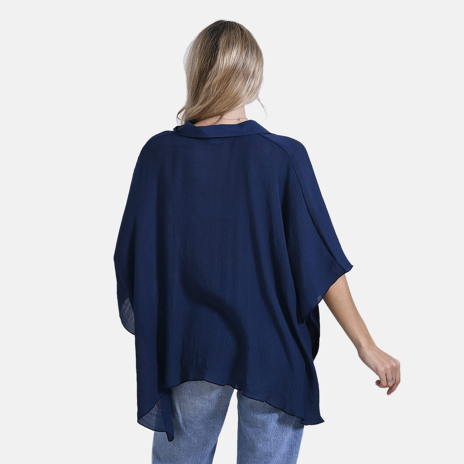 La Marey Oversized Longline Shirt with Short Sleeves (One Size) - Navy
