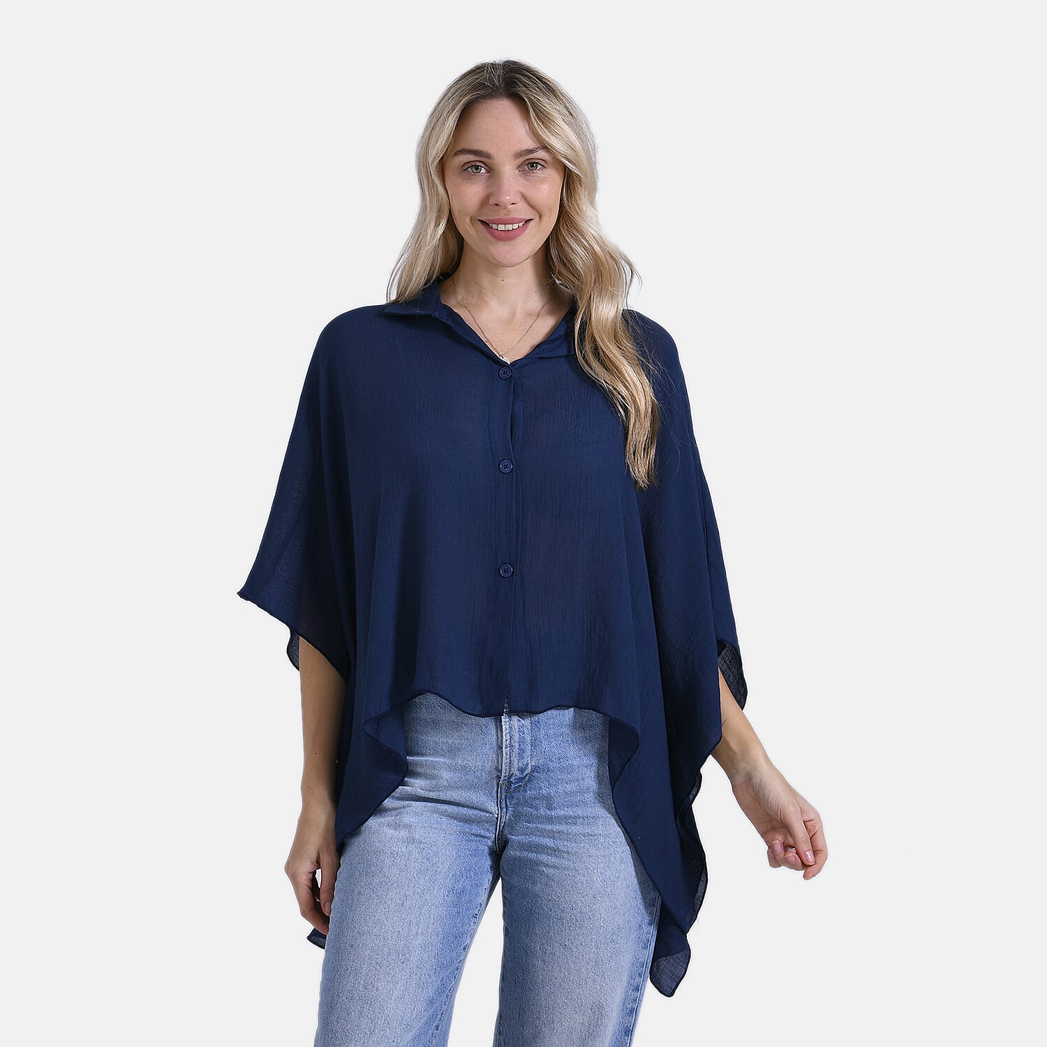 La Marey Oversized Longline Shirt with Short Sleeves (One Size) - Navy