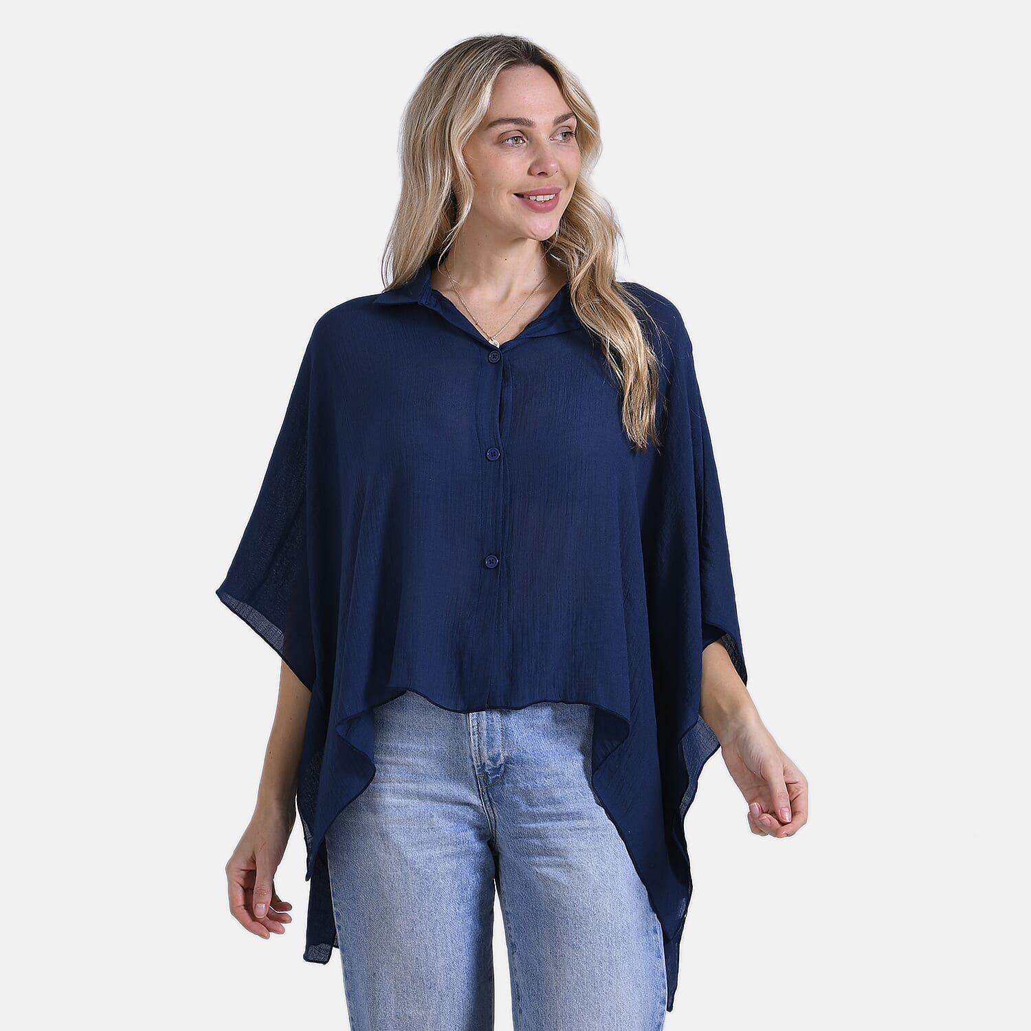 La Marey Oversized Longline Shirt with Short Sleeves (One Size) - Navy