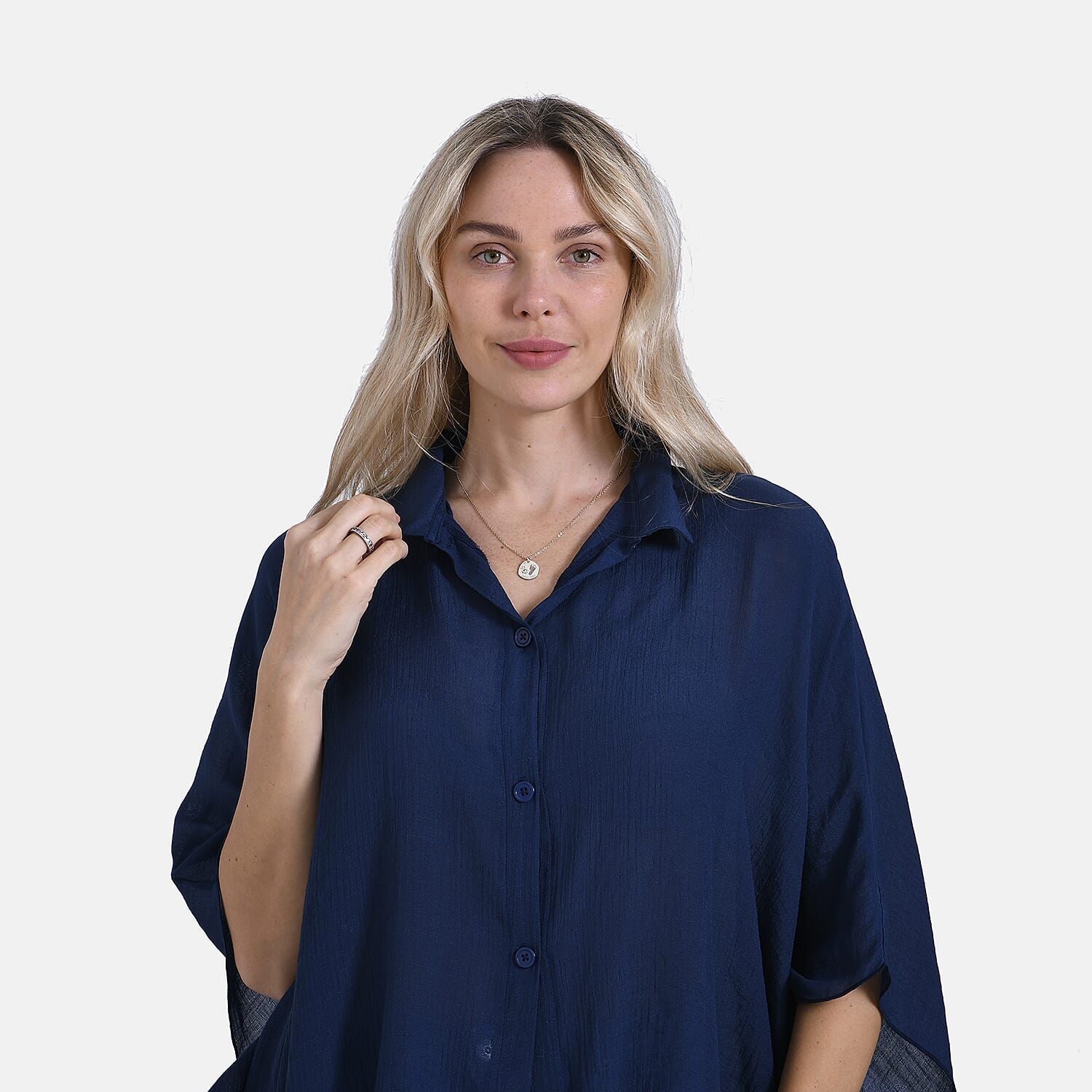 La Marey Oversized Longline Shirt with Short Sleeves (One Size) - Navy