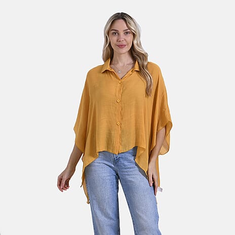 La Marey Oversized Longline Shirt with Short Sleeves (One Size) - Yellow