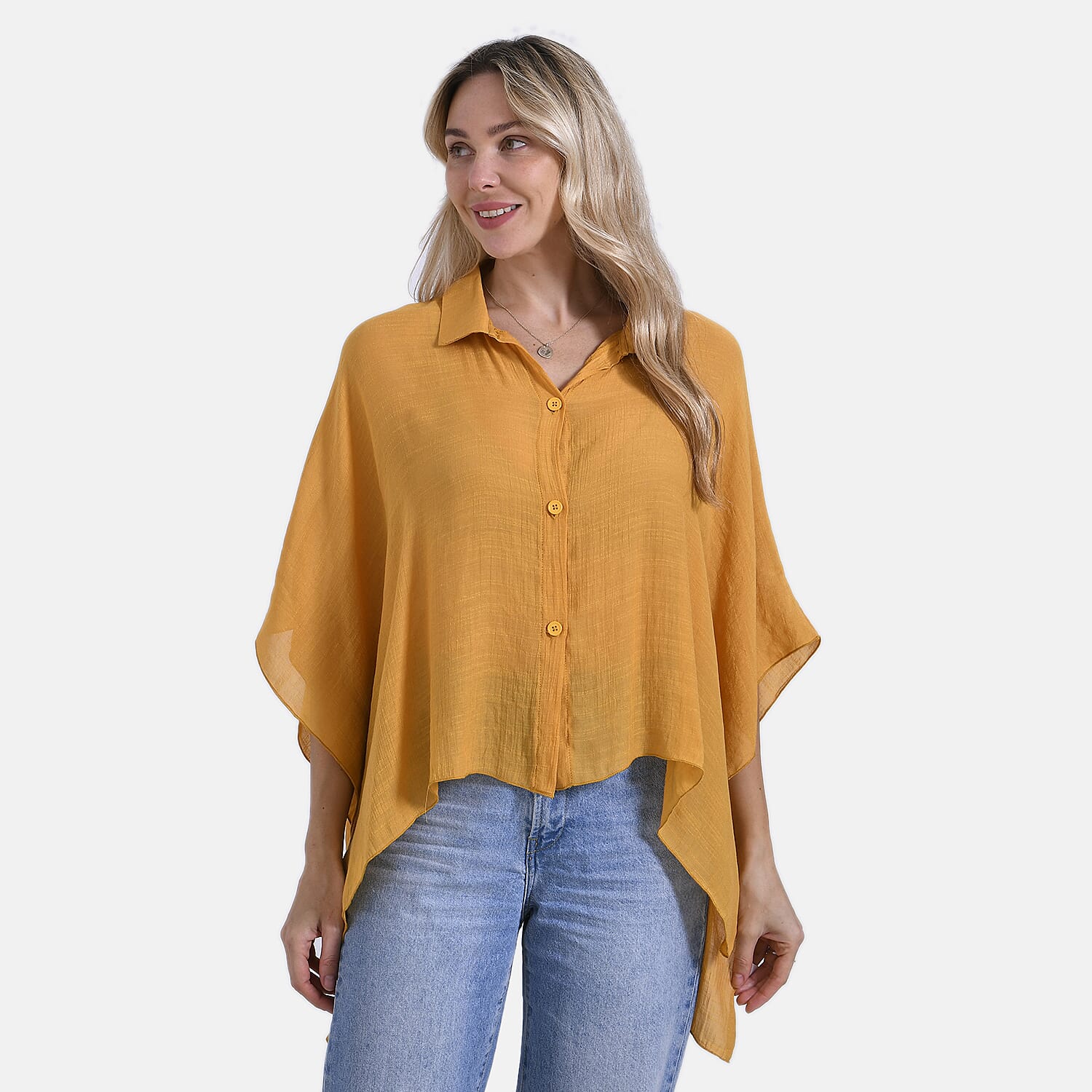 La Marey Oversized Longline Shirt with Short Sleeves (One Size) - Yellow