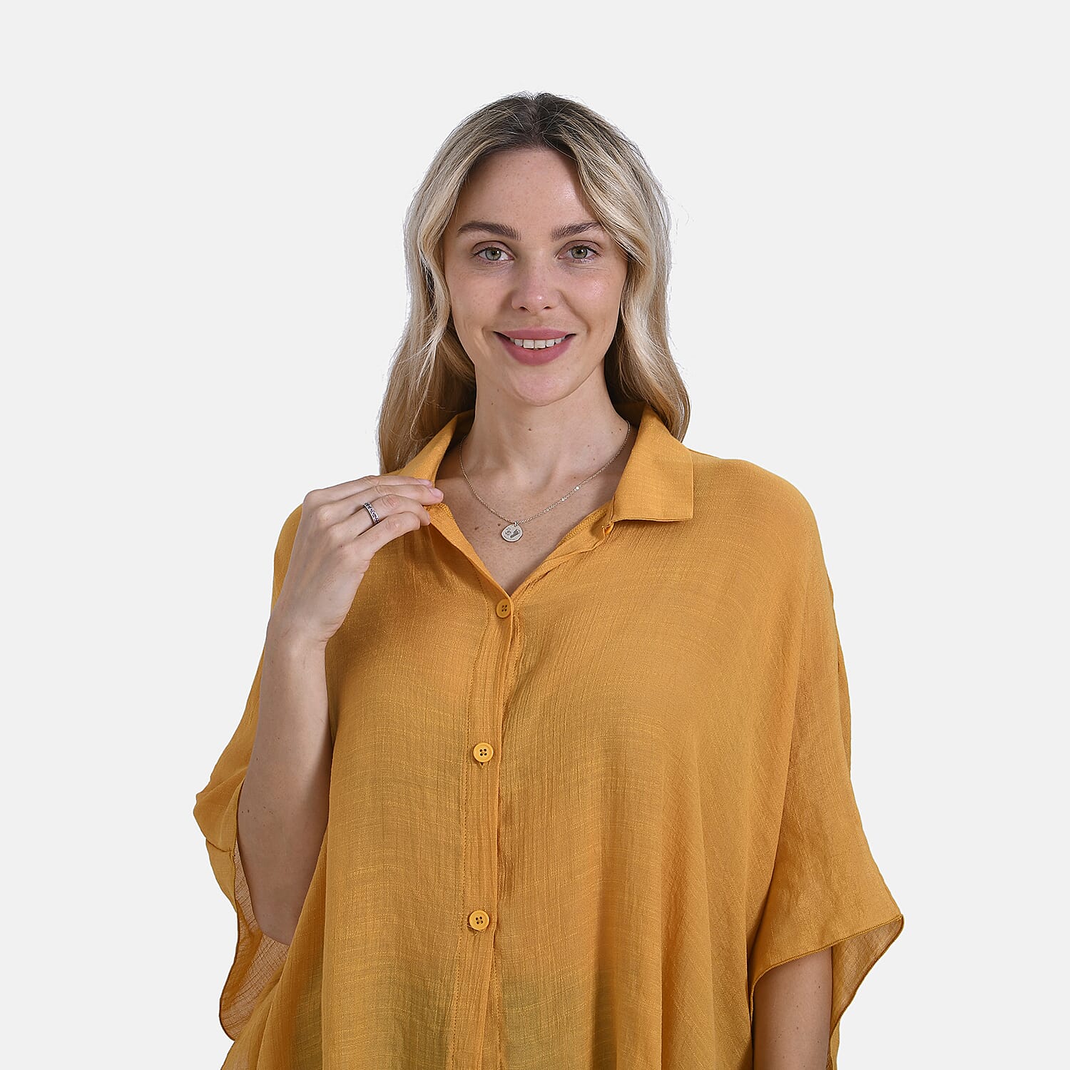 La Marey Oversized Longline Shirt with Short Sleeves (One Size) - Yellow