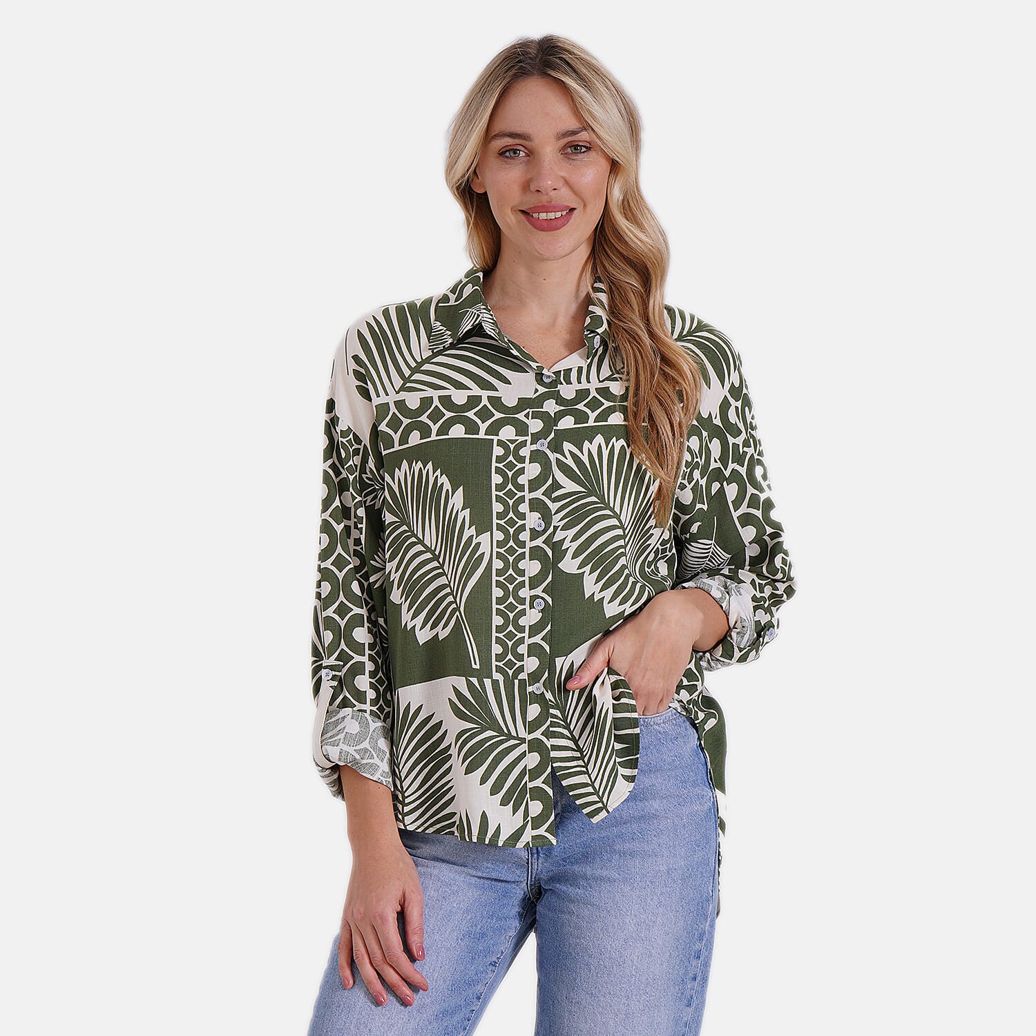 Tamsy Printed Long Sleeve Button-Down Shirt