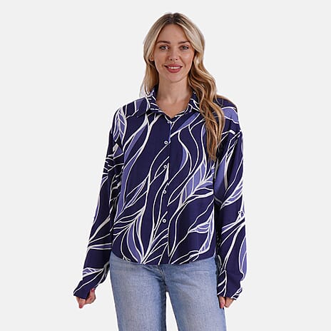 Style By Long Sleeve Shirt Zebra Pattern- (Size - S-M) - Blue - White