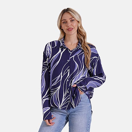 Style By Long Sleeve Shirt Zebra Pattern- (Size - S-M) - Blue - White