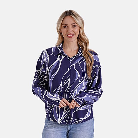Style By Long Sleeve Shirt Zebra Pattern- (Size - S-M) - Blue - White