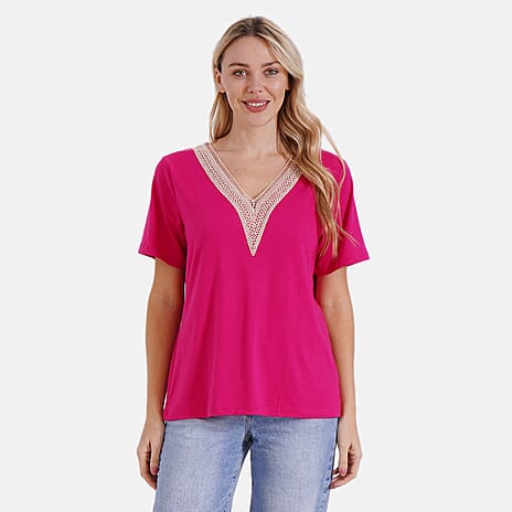 - Maisi Elegant V-Neck Lace Blouse (Size XL) - Pink