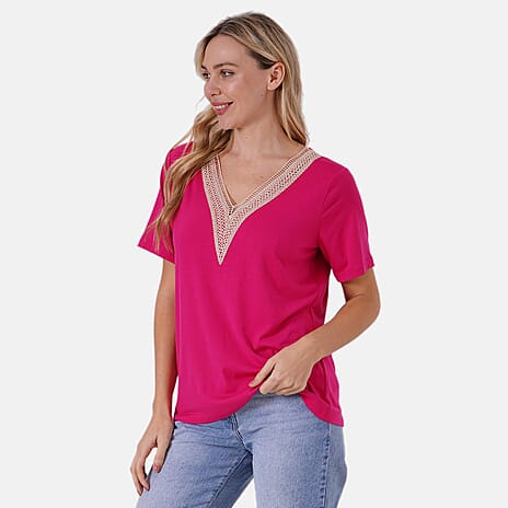 - Maisi Elegant V-Neck Lace Blouse (Size XL) - Pink