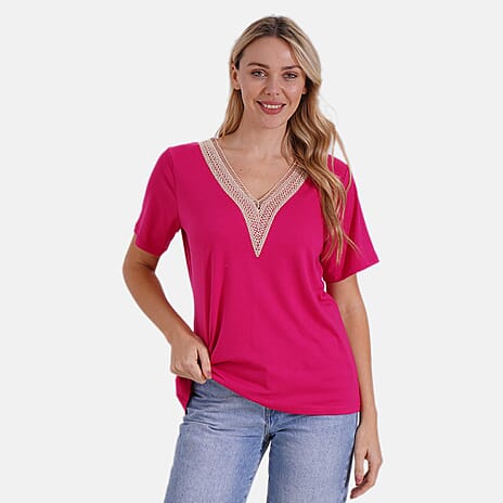 - Maisi Elegant V-Neck Lace Blouse (Size XL) - Pink