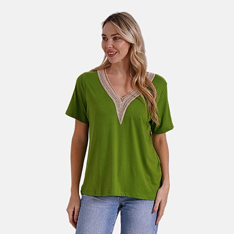 - Maisi Elegant V-Neck Lace Blouse (Size M) - Green