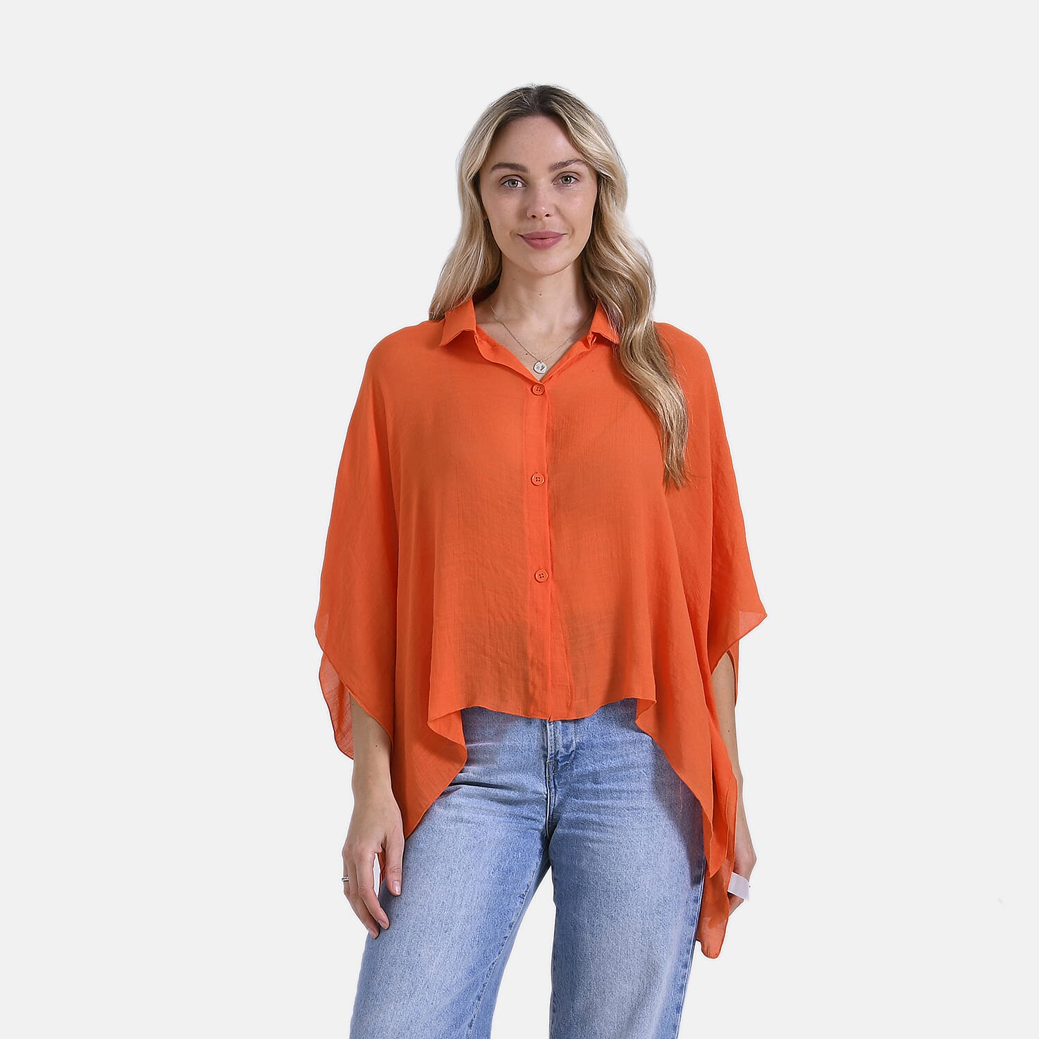 La Marey Oversized Longline Shirt with Short Sleeves (One Size) - Orange