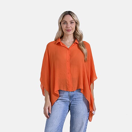 La Marey Oversized Longline Shirt with Short Sleeves (One Size) - Orange