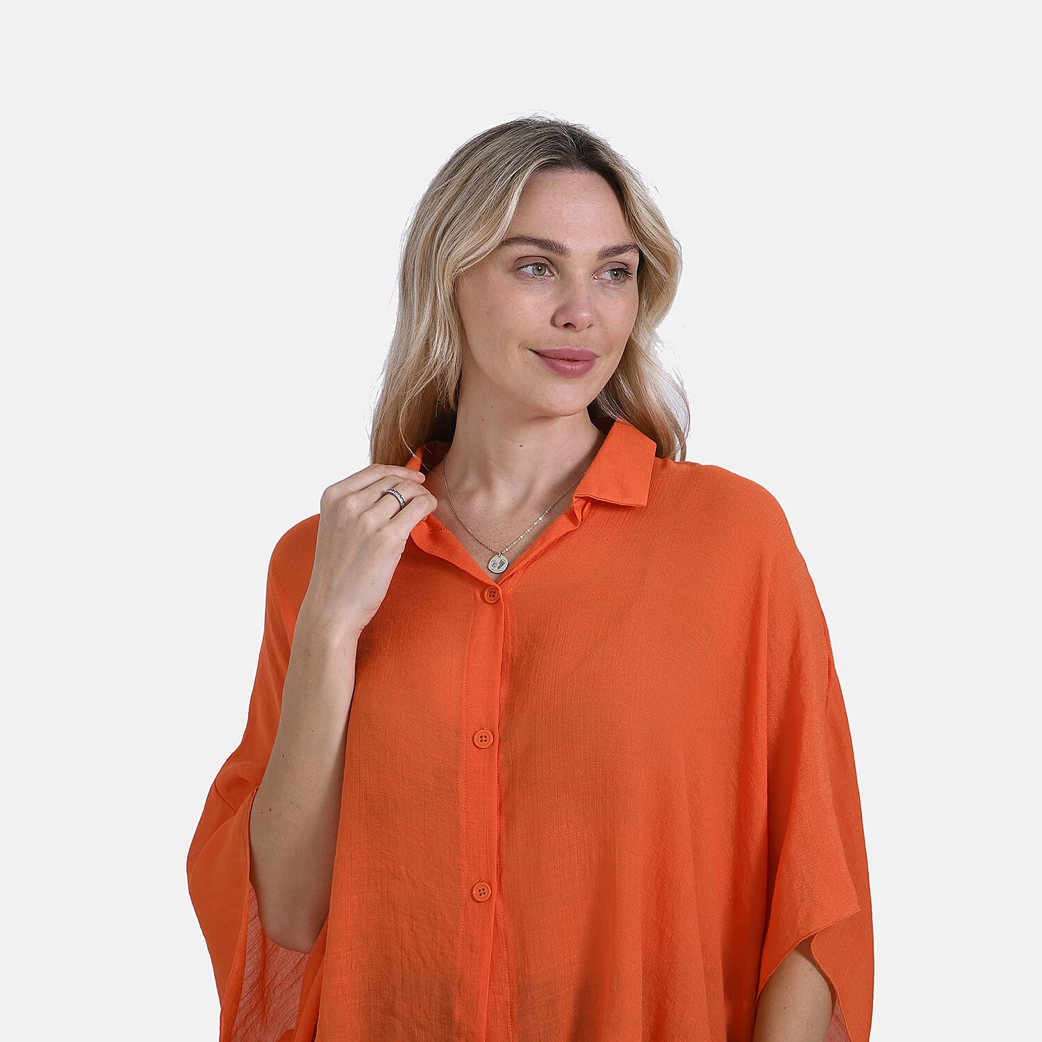 La Marey Oversized Longline Shirt with Short Sleeves (One Size) - Orange