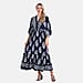 La Marey Bohemian Geometric Ethnic Print V-Neck Maxi Dress (One Size) - Navy Blue