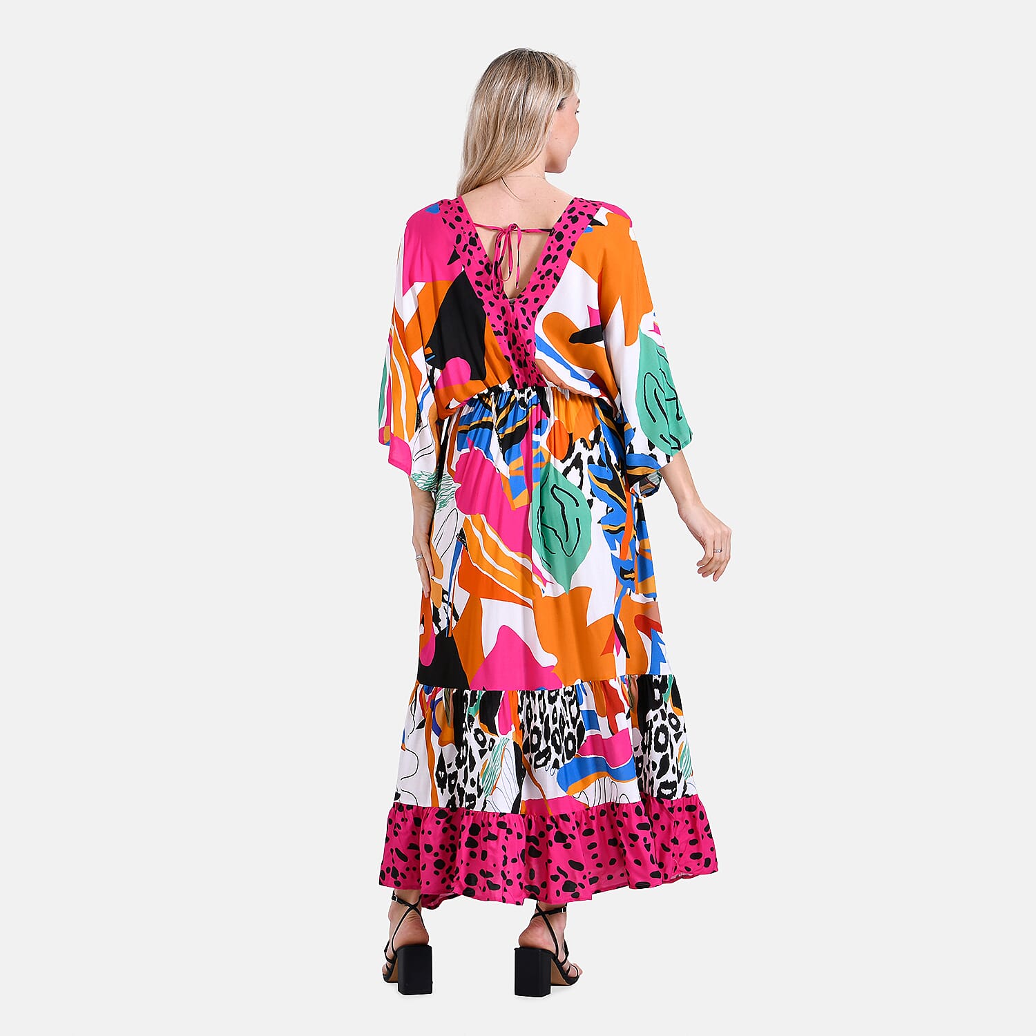 La Marey Bohemian Red Rose & Leopard Mixed Print V-Neck Maxi Dress (One Size)