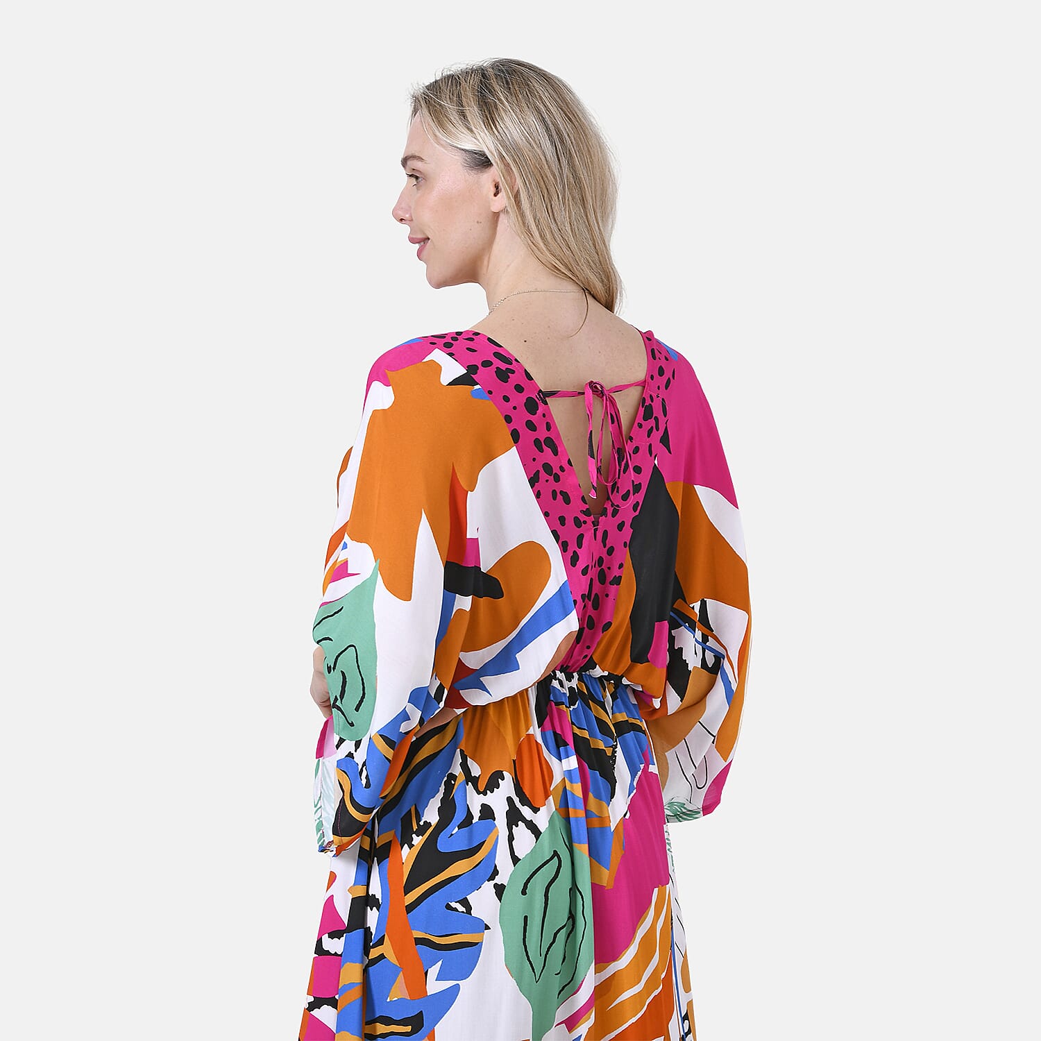 La Marey Bohemian Red Rose & Leopard Mixed Print V-Neck Maxi Dress (One Size)