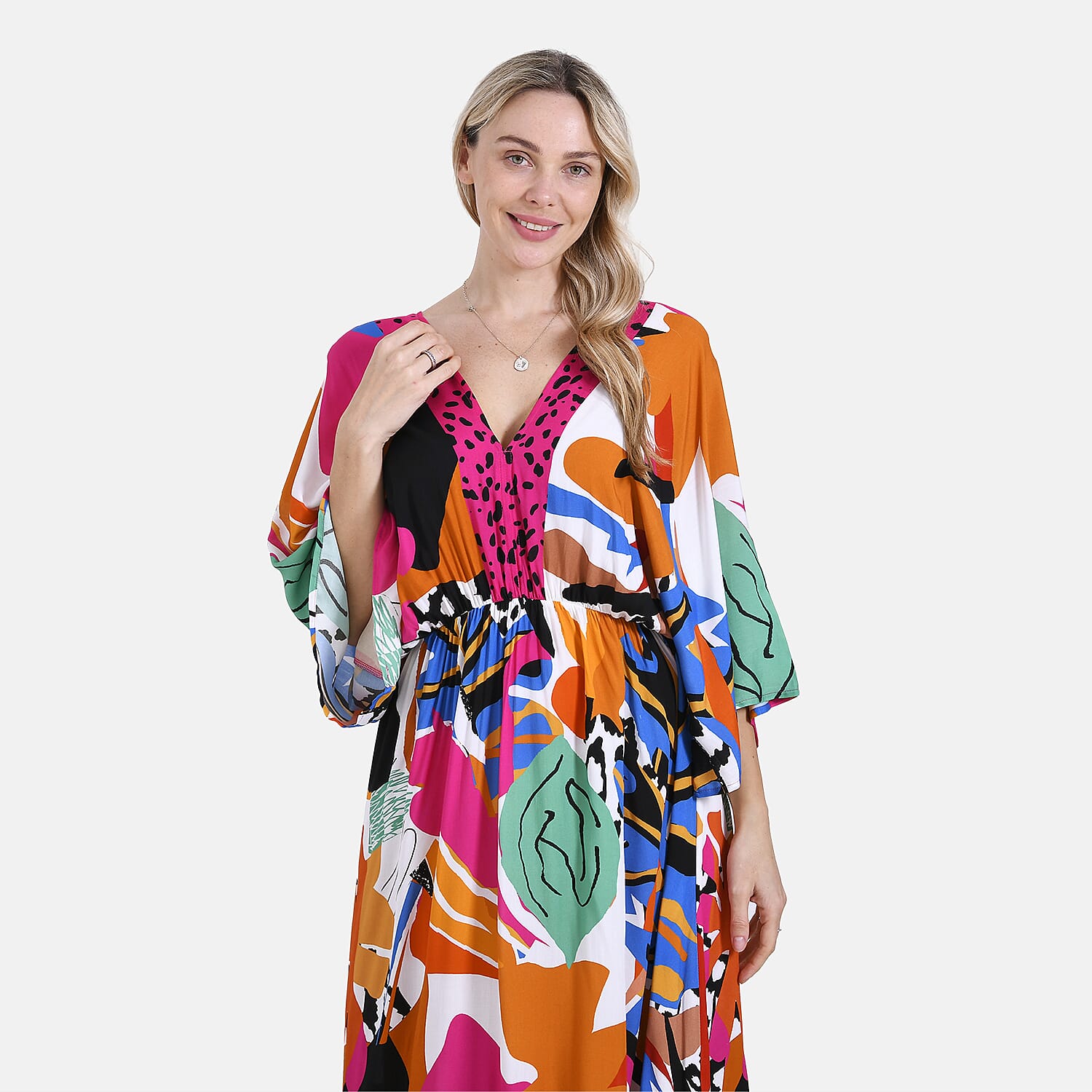 La Marey Bohemian Red Rose & Leopard Mixed Print V-Neck Maxi Dress (One Size)