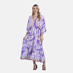 La Marey Bohemian Geometric Ethnic Print V-Neck Maxi Dress (One Size) - Navy Blue