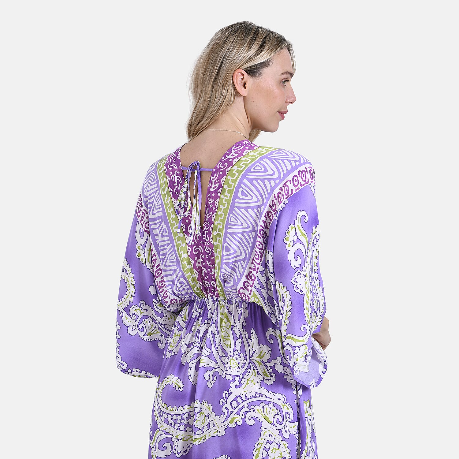 La Marey Bohemian Paisley Mixed Print V-Neck Maxi Dress (One Size) - Light Purple