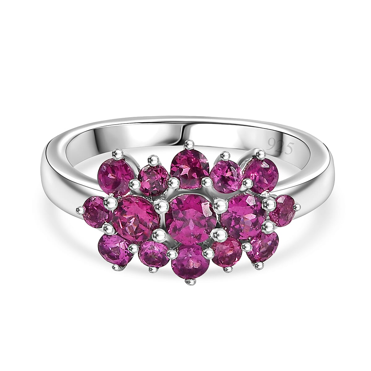Orissa Natural Rhodolite Garnet Ring in Rhodium Overlay Sterling Silver 1.48 Ct.