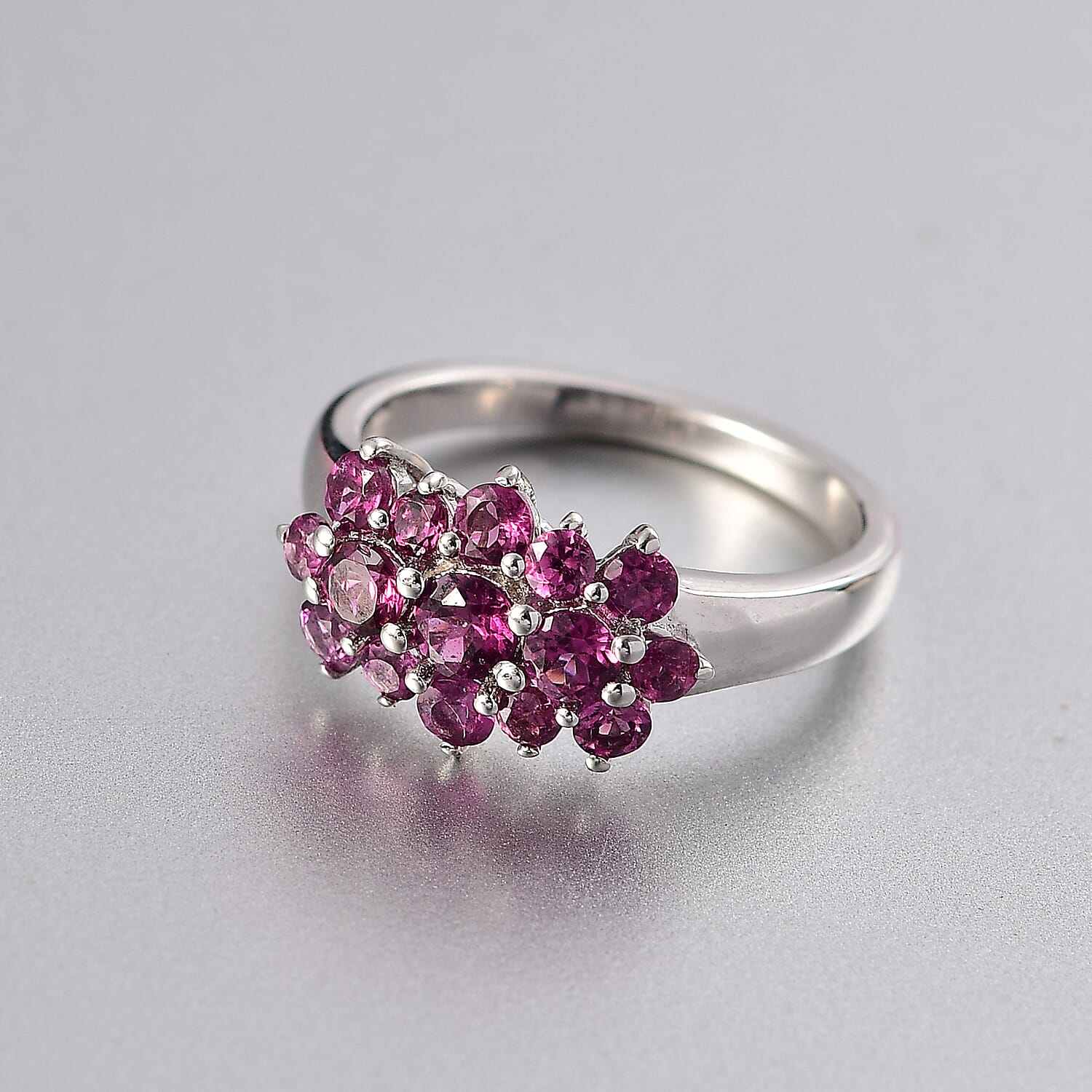 Orissa Natural Rhodolite Garnet Ring in Rhodium Overlay Sterling Silver 1.48 Ct.
