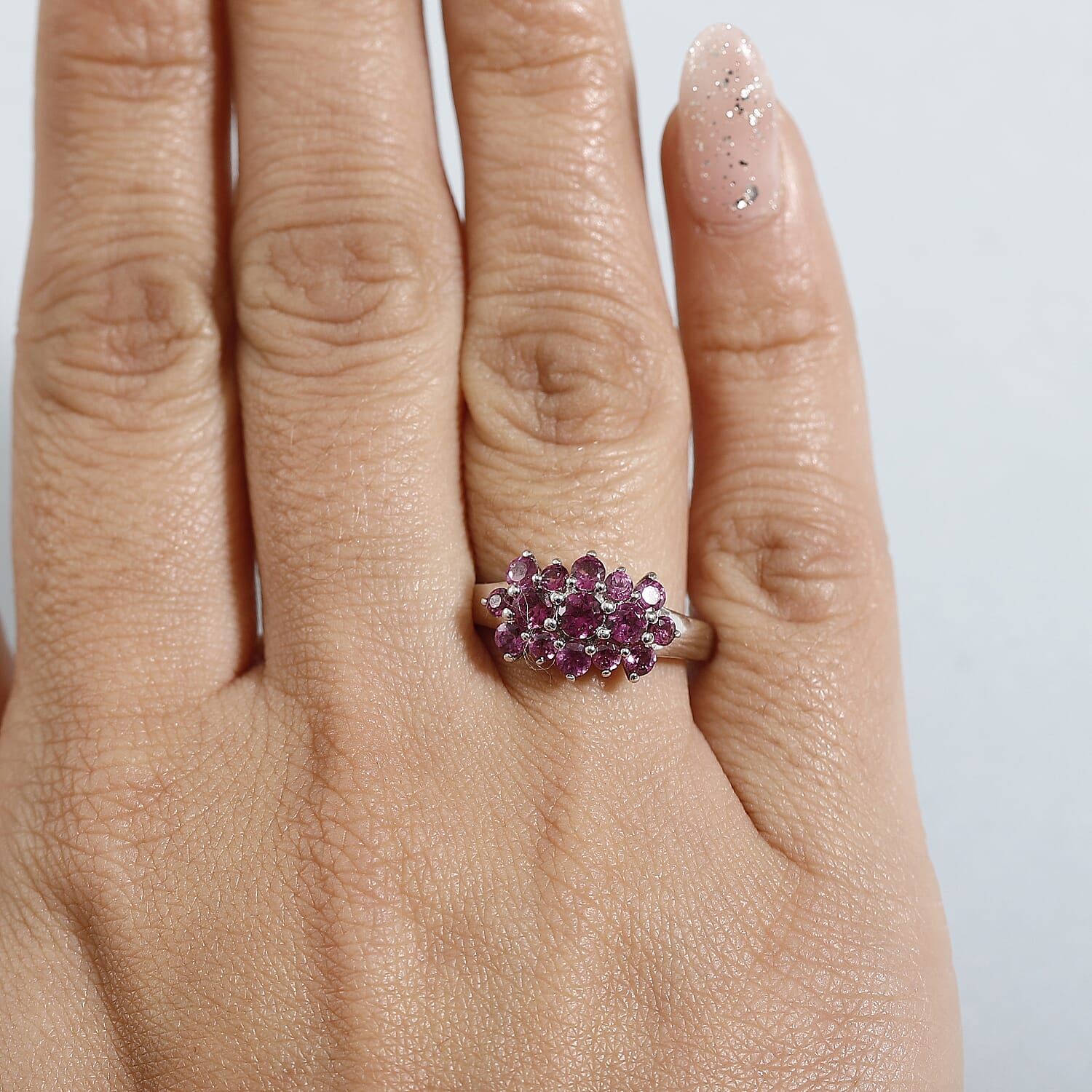 Orissa Natural Rhodolite Garnet Ring in Rhodium Overlay Sterling Silver 1.48 Ct.