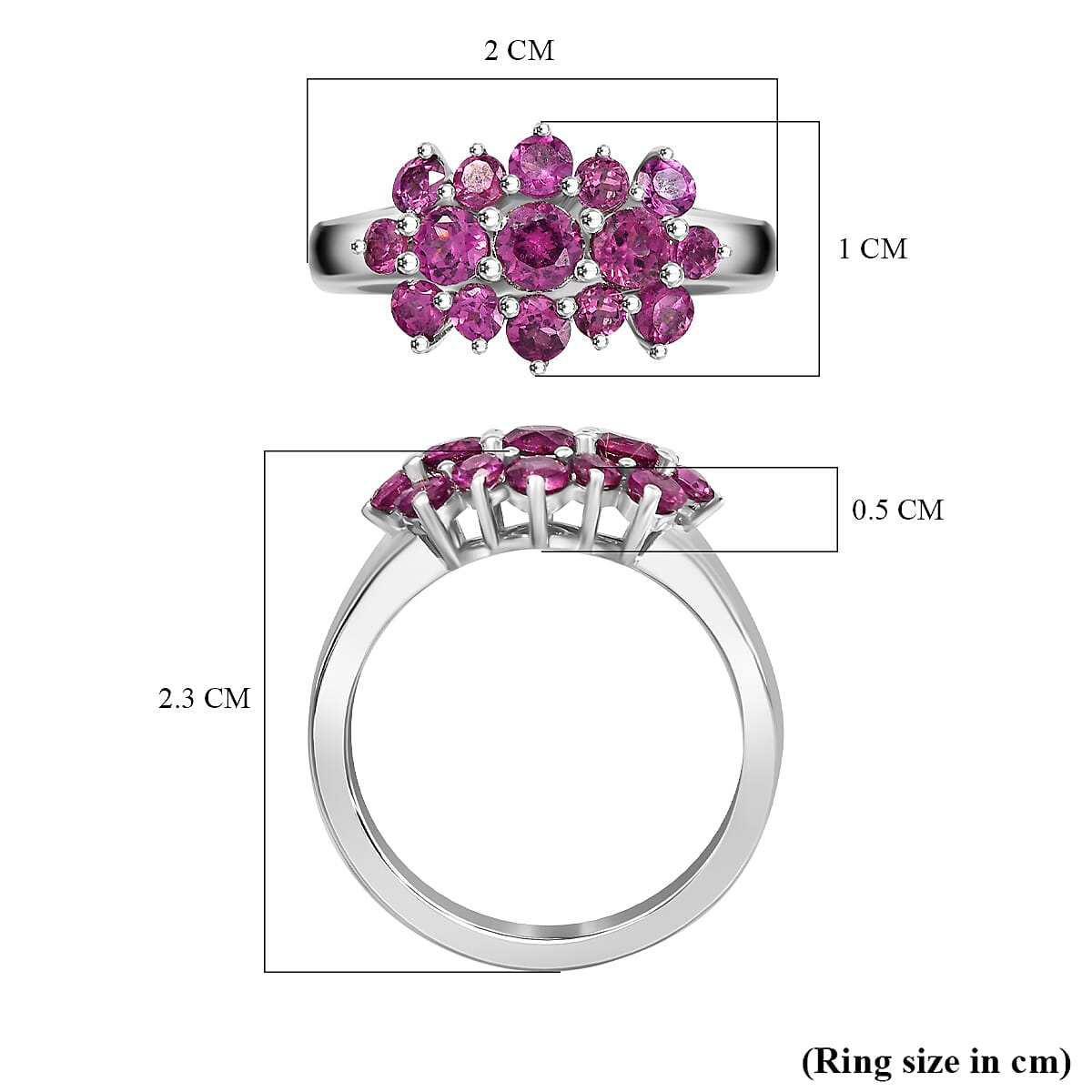 Orissa Natural Rhodolite Garnet Ring in Rhodium Overlay Sterling Silver 1.48 Ct.