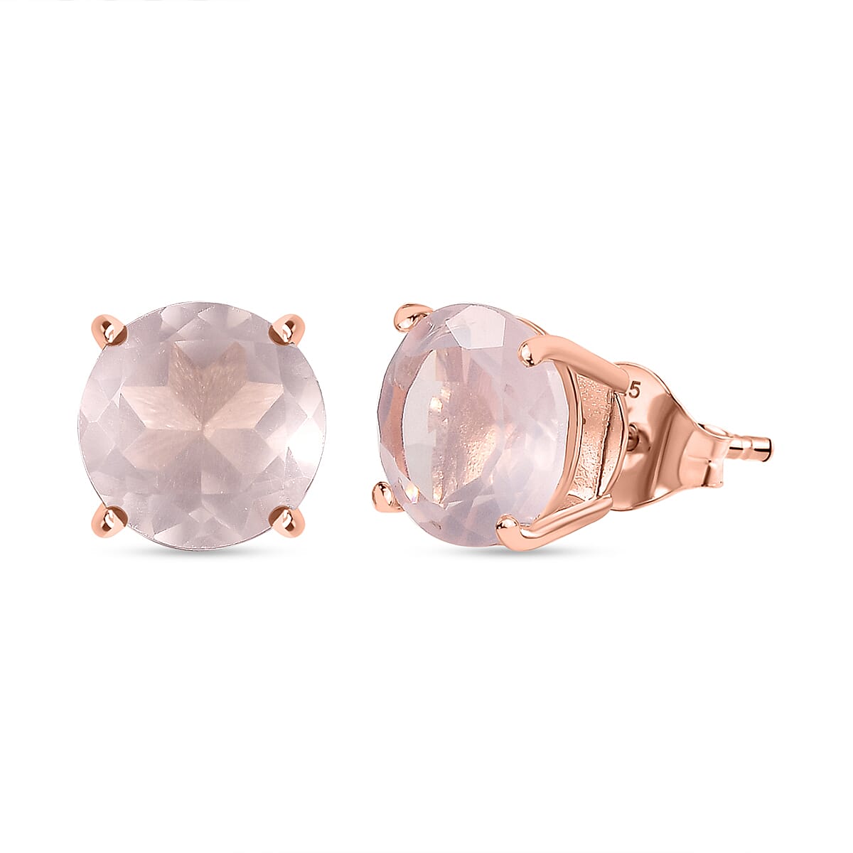 Rose Quartz Solitaire Stud Push Post Earring in 18K Vermeil Rose Gold Plated Sterling Silver 5.04 Ct.