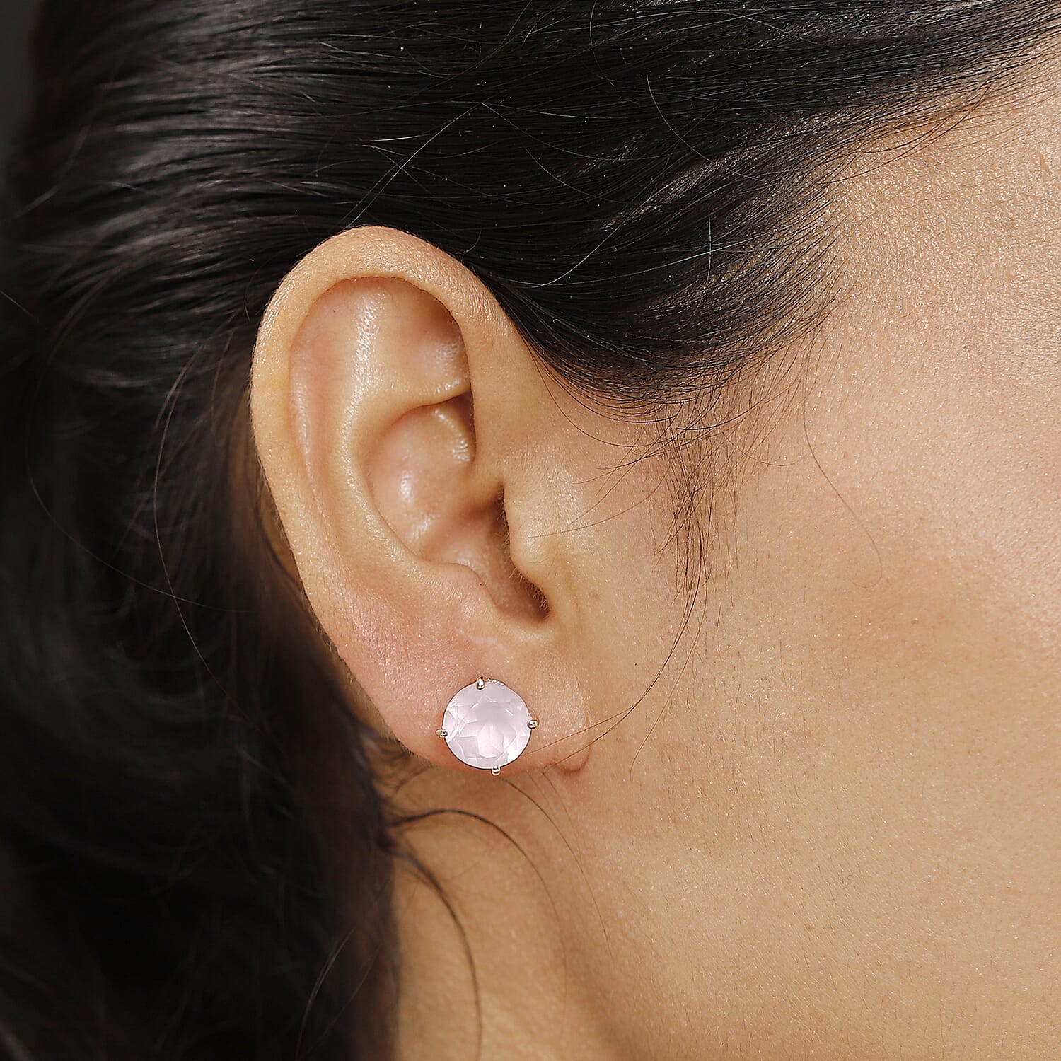 Rose Quartz Solitaire Stud Push Post Earring in 18K Vermeil Rose Gold Plated Sterling Silver 5.04 Ct.