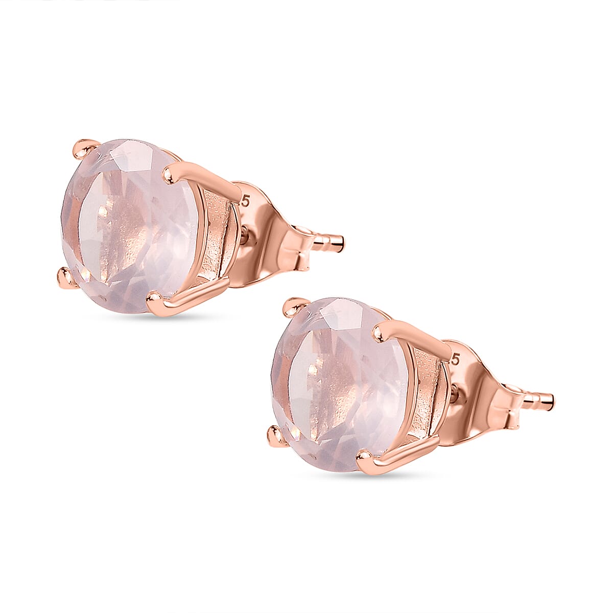 Rose Quartz Solitaire Stud Push Post Earring in 18K Vermeil Rose Gold Plated Sterling Silver 5.04 Ct.