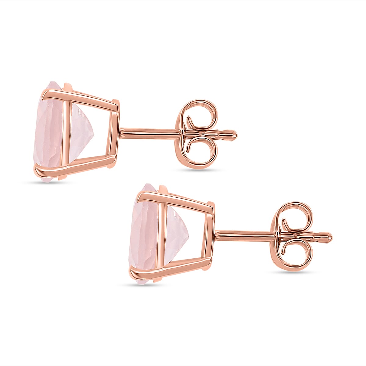 Rose Quartz Solitaire Stud Push Post Earring in 18K Vermeil Rose Gold Plated Sterling Silver 5.04 Ct.