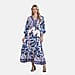 La Marey Flower Print Elastic Waist V-Neck Maxi Dress with Kimono Sleeves