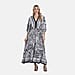 La Marey Flower Print Elastic Waist V-Neck Maxi Dress with Kimono Sleeves