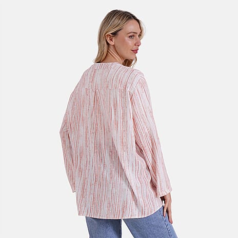 - Maisi Womens Linen Blend Super Soft Long Sleeve Relaxed Fit Blouse (Size M) - Orange