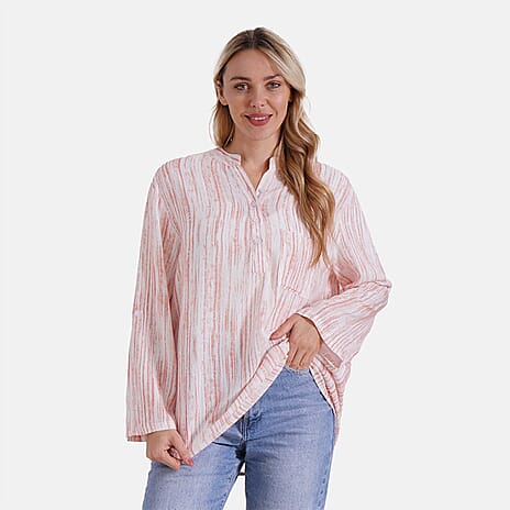 - Maisi Womens Linen Blend Super Soft Long Sleeve Relaxed Fit Blouse (Size M) - Orange