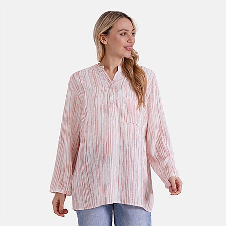 - Maisi Womens Linen Blend Super Soft Long Sleeve Relaxed Fit Blouse (Size M) - Orange