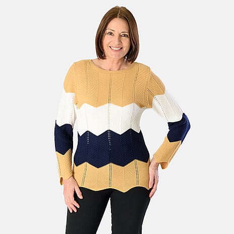 Sugar Crisp Cheveron Knitted Jumper (Size L) - Camel